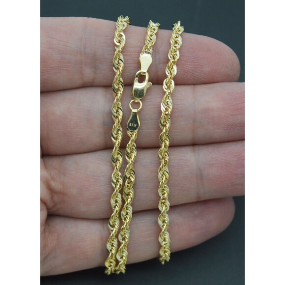 Real 14k Solid Yellow Gold Hollow Rope Chain Necklace 3.4mm - Picture 3 of 6
